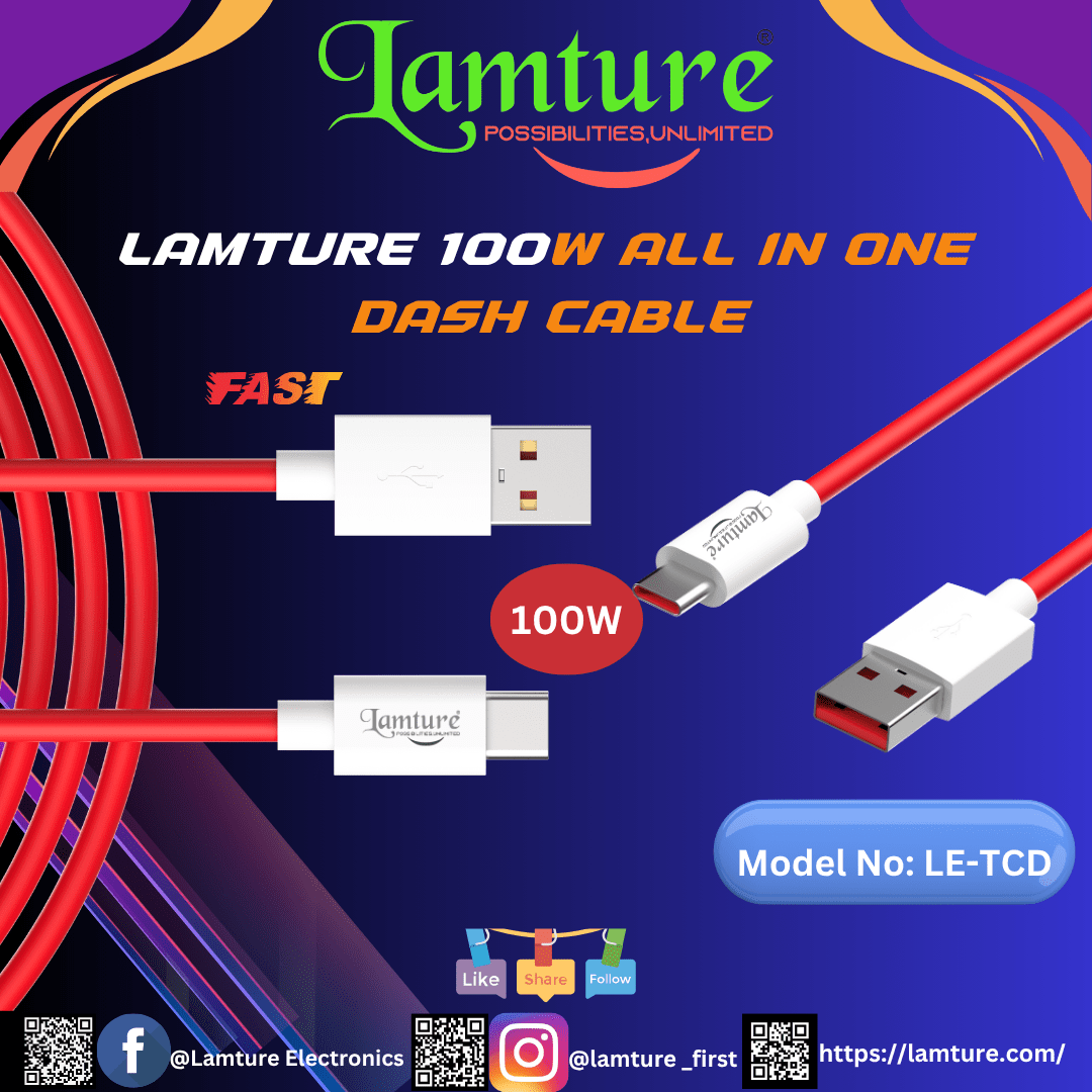 Lamture 100W All-in-One Dash Type-C Cable – Ultra-Fast Charging & Durable Design