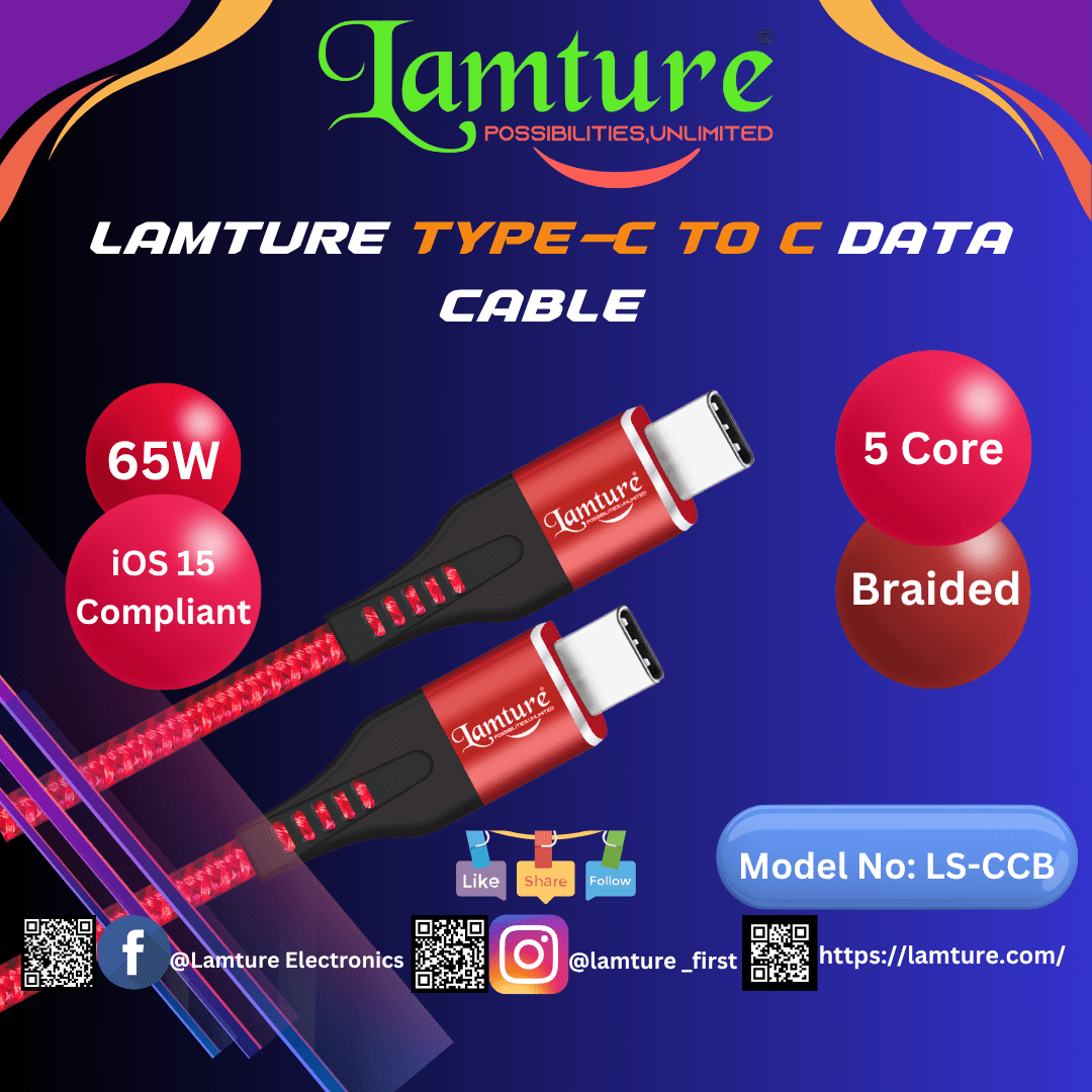 Lamture 65W Braided Type-C to C Cable – Durable, Fast Charging USB-C Data Cable