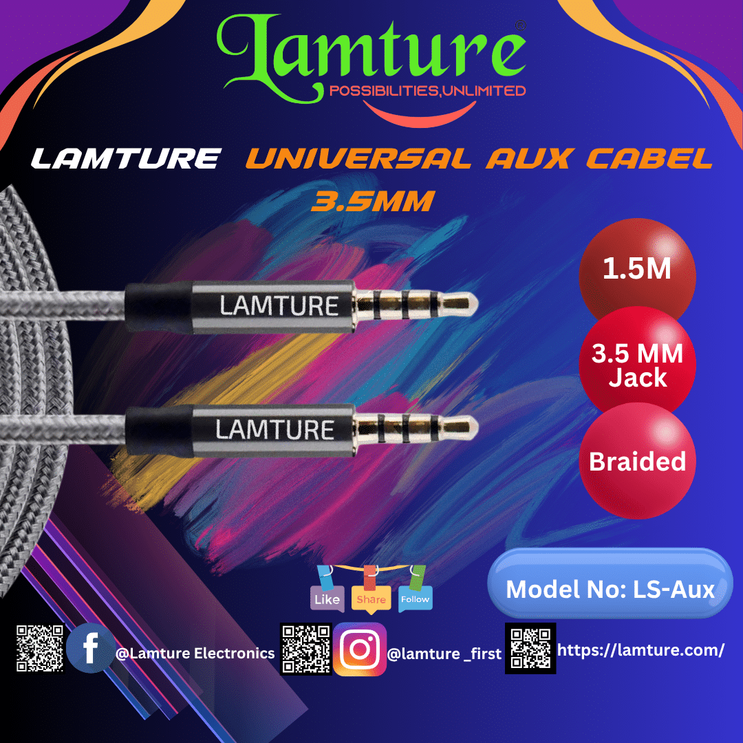 Lamture Premium AUX Cable with 3.5mm Jack – Crystal Clear Sound Anywhere