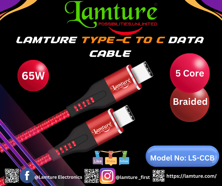 Lamture Type C to Type C Cable : Super fast 65W 5 Core