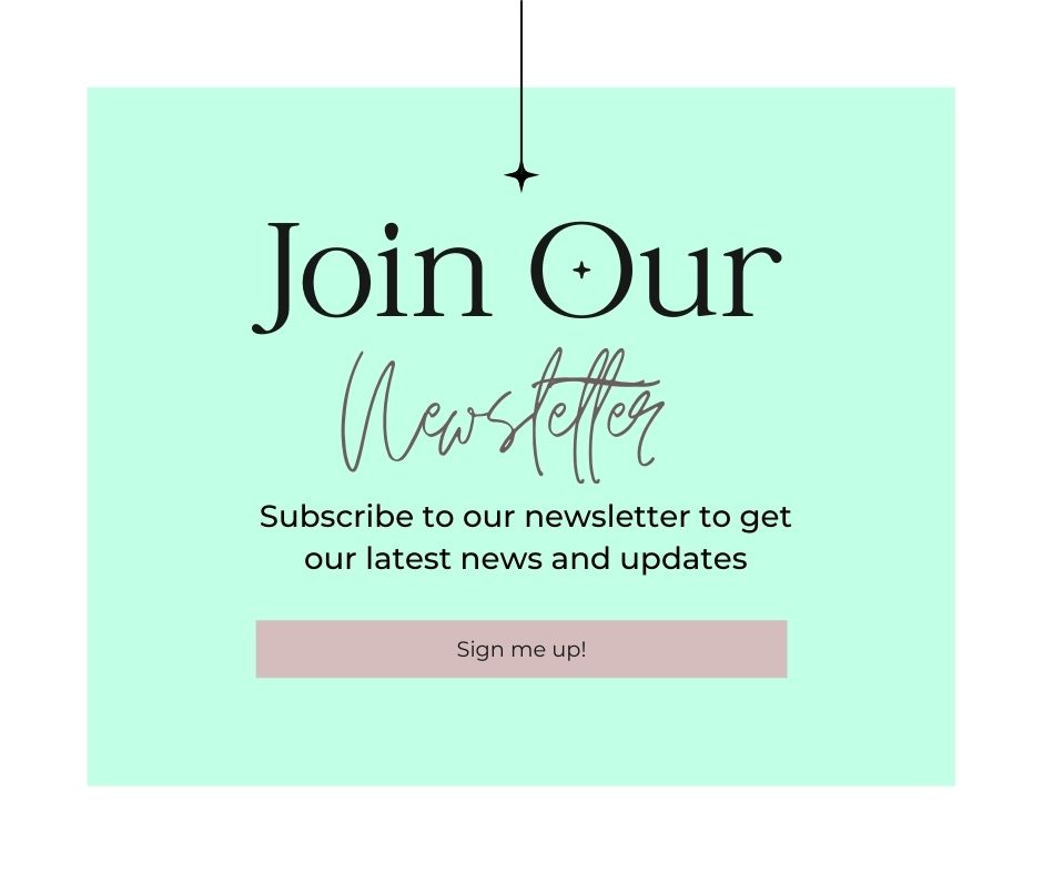Graphic design for a newsletter subscription with a light green background and text inviting sign-ups.