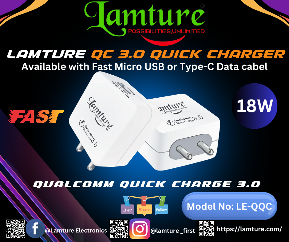 Lamture 18W Fast Charger Type C Data Cable QC 3.0 Quick