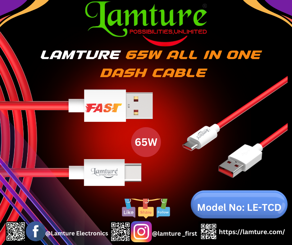 Lamture 65W Type C DASH Cable. Ultra Fast, All in One
