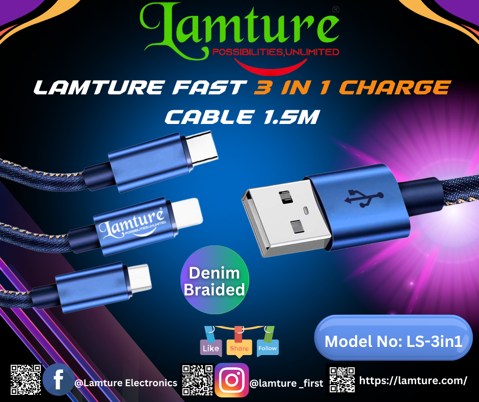 Lamture 3.0A 3 in 1 usb fast charging cable