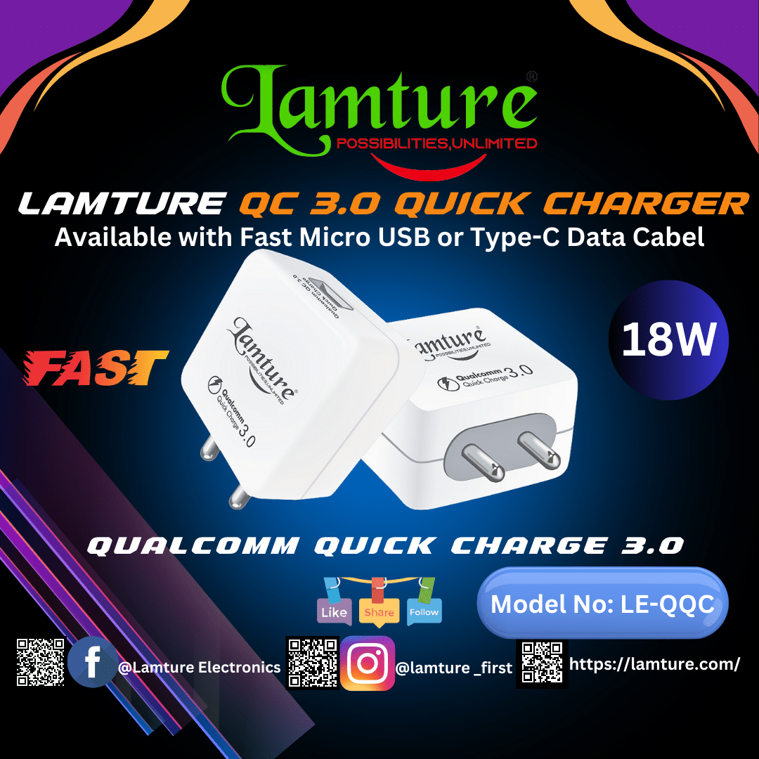 Lamture 18W QC 3.0 Fast Charger with Type C Data Cable
