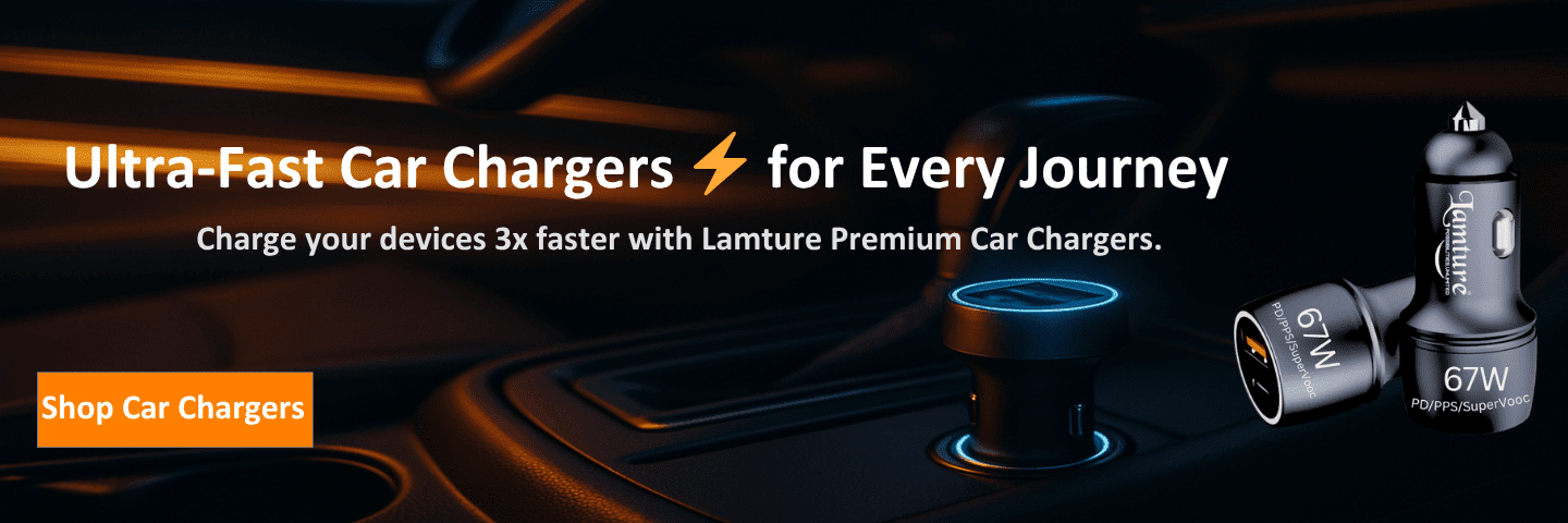 Lamture Ultra-Fast Car Charger designed for smartphones and tablets with USB ports.