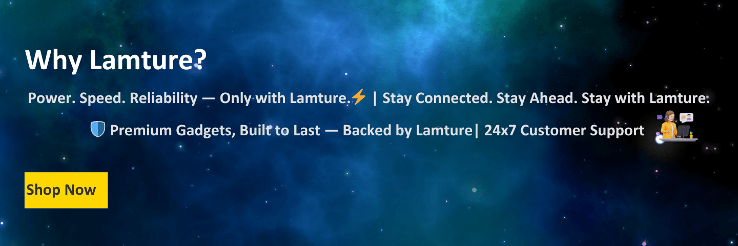 Image of Lamture premium electronics featuring warranty and fast charging capabilities.