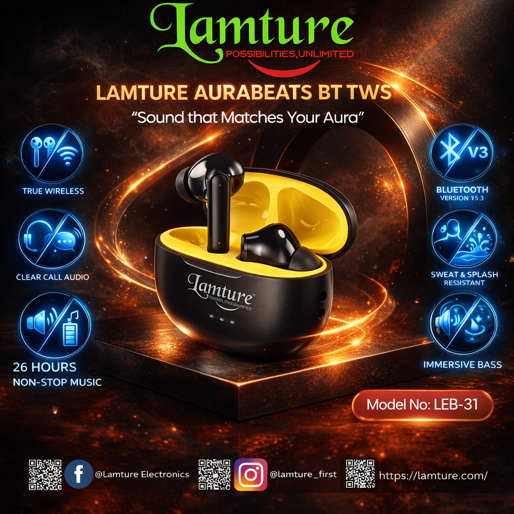 Lamture AuraBeats BT TWS Earbuds with immersive bass, clear call audio and 26 hours playtime